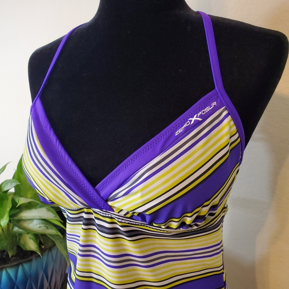 ZeroXposur Bathing Suit Top, Purple Green Black, Size 10 - Picture 2 of 11